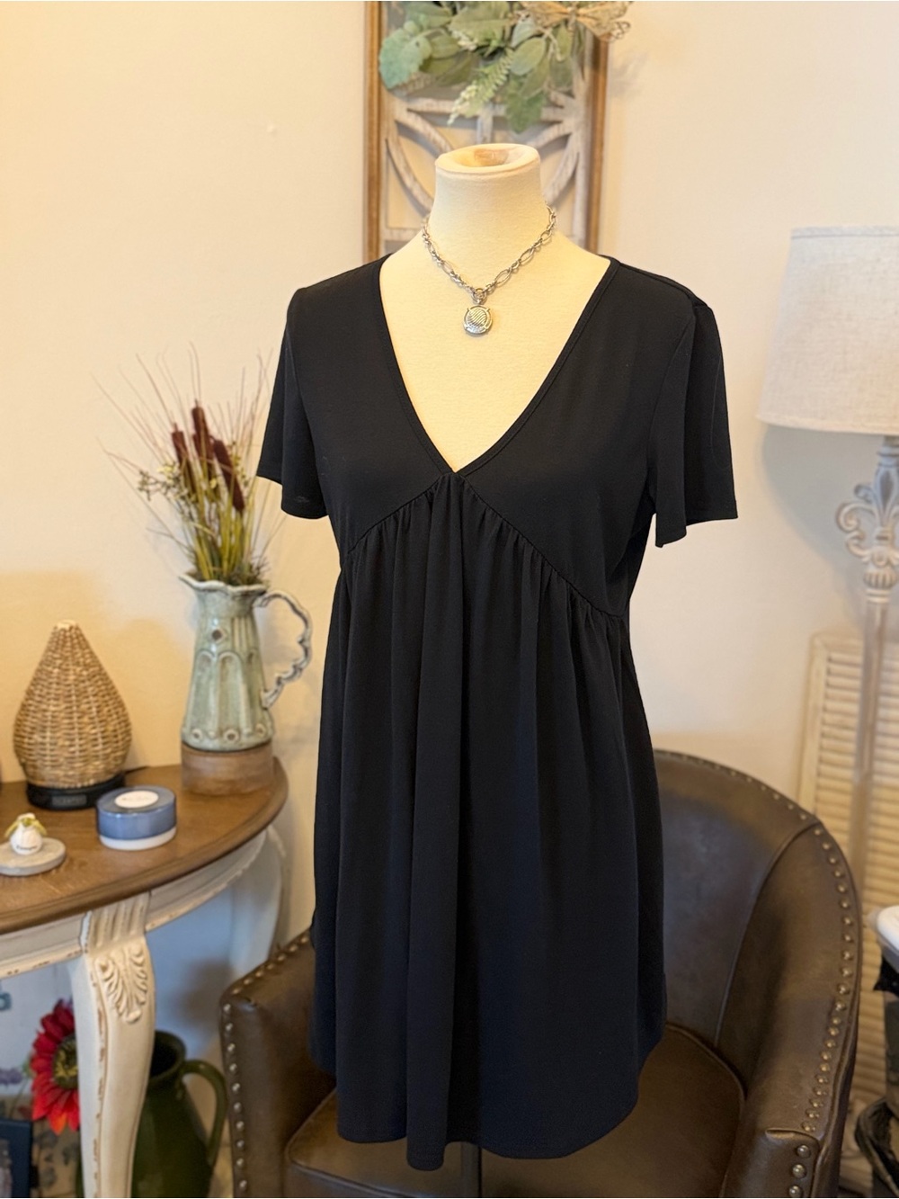 Women's Black V-Neck Short Sleeve Cover-up Dress